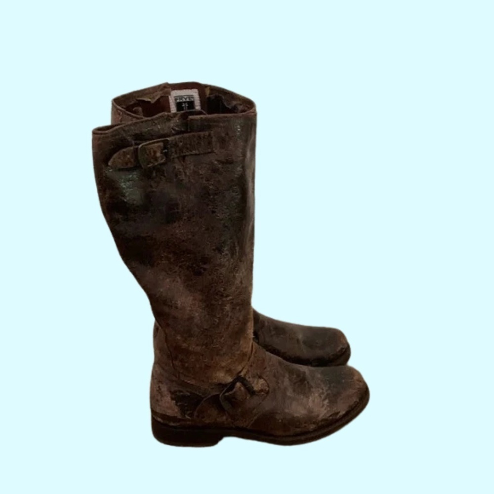 Frye Distressed Slouch Veronica Krinkled Harness Moto Boot 76606 Size 8.5